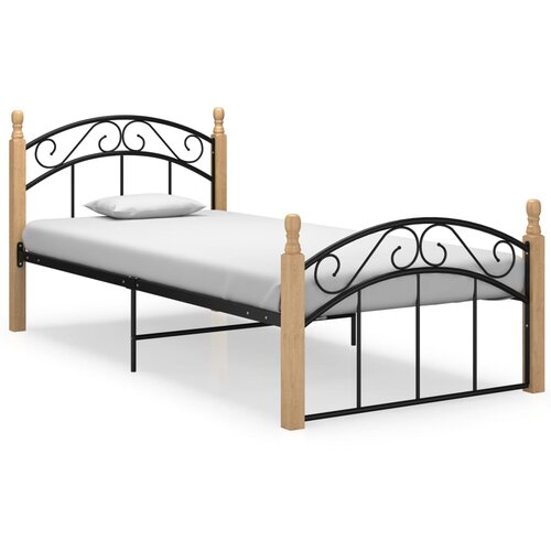 VidaXL Posteljni okvir črna kovina in trdna hrastovina 100x200 cm Slike