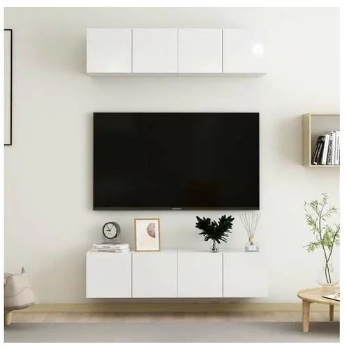  TV omarice 4 kosi visok sijaj bele 60x30x30 cm iverna plošča