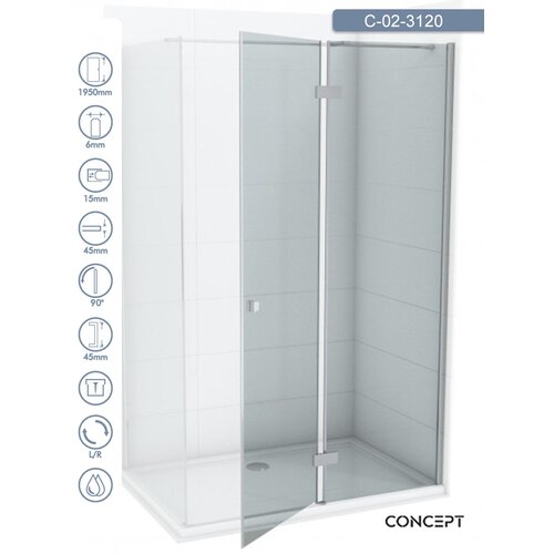 Copen Tu&amp;scaron; paravan Fonta, Providno staklo 6mm, Srebrni ram, 120x195cm Slike