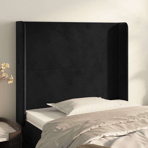  Vzglavje z u&amp;scaron;esi črno 103x16x118/128 cm žamet, (20793575) Slike