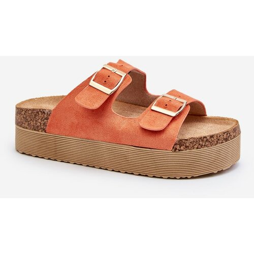 Kesi Women's Platform Slippers with Orange Lolpey Buckles Slike