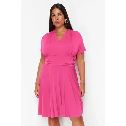 Trendyol Curve Fuchsia Double Breasted Mini Knitted Dress
