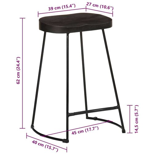 VidaXL barski stolci 2 kom crni 45x40x62 cm masivnog drva manga Slike