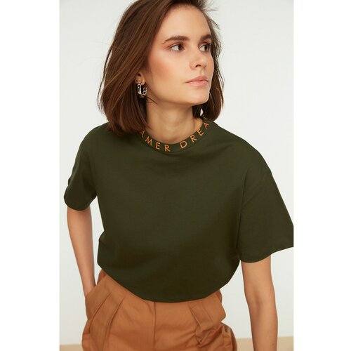 Trendyol Green Stand Up Collar Basic Knitted T-Shirt Cene