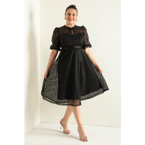 Lafaba Women's Black Lace Plus Size Midi Evening Dress Slike