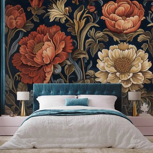  Foto tapeta - Tapestry Large Flowers Retro Floral Motif in Kilim Style 450x315 Slike