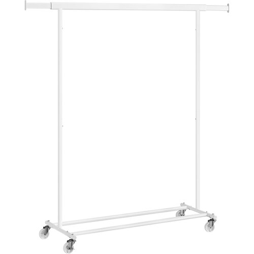 Songmics stojalo za oblačila na kolesih, robustna obešalna letev, z raztegljivo obešalno letvijo, nosilnost 90 kg, enostavna montaža, prenosna, klasična bela HSR013W01, (21389191) Cene