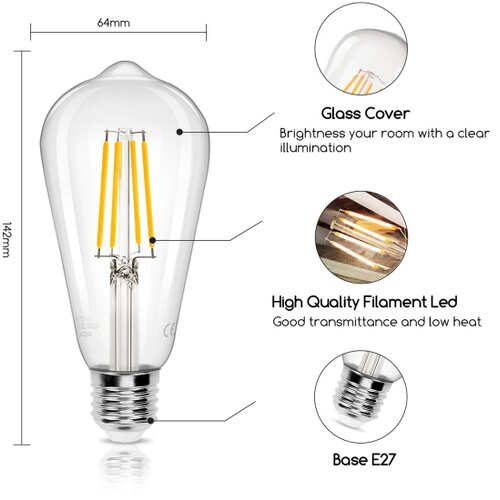 Aigostar led sijalica ST64 E27/8W/230V 2700K Slike