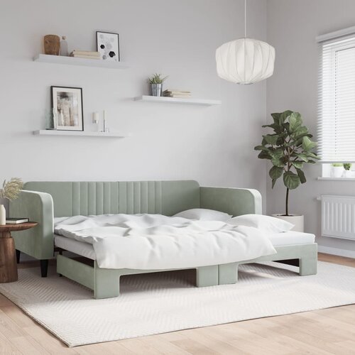 VidaXL Izvlečna dnevna postelja svetlo siva 100x200 cm žamet Slike