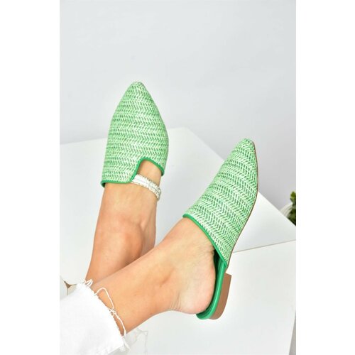 Fox Shoes Green Women's Slippers with Straw Stone Detailed Cene