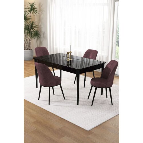 Hanah home trpezarijski set Pir, sto i 4 stolice, ploča u dekoru crnog mermera, puder roze tkanina Babyface Cene