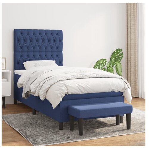  Box spring postelja z vzmetnico moder 90x200 cm blago Cene