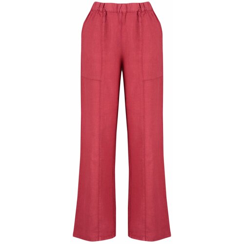Trendyol Red 100% Linen Pocket Detailed High Waist Wide Leg Trousers Slike