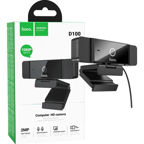 Hoco. Web kamera sa mikrofonom D100, 1080p, USB, Crni Slike