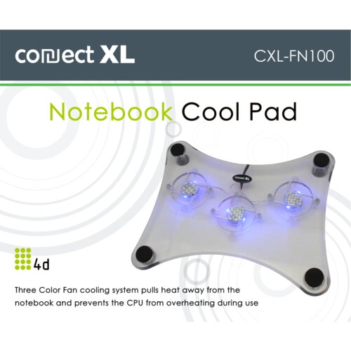 Connect Xl Hladnjak za laptop 4D, 12"-15", 3 ventilatora, konekcija USB - CXL-FN100, Bijeli Cijene