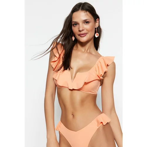 Trendyol Salmon Bralette Flounces Bikini Top