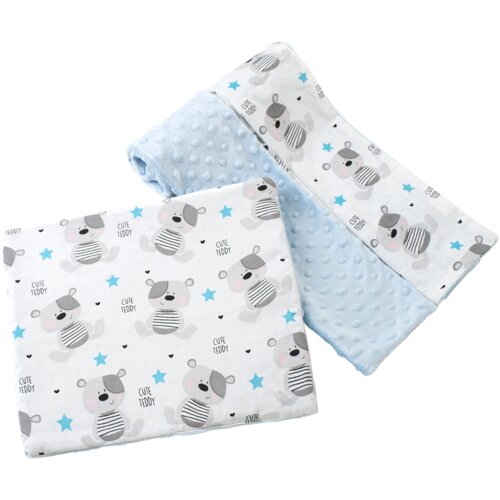 Medi Partners Quilt 75x100 + pillow 35x30 cotton + minky – Teddy + blue minky Slike