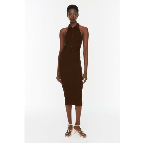 Trendyol Brown Belt Detailed Knitwear Dress Slike