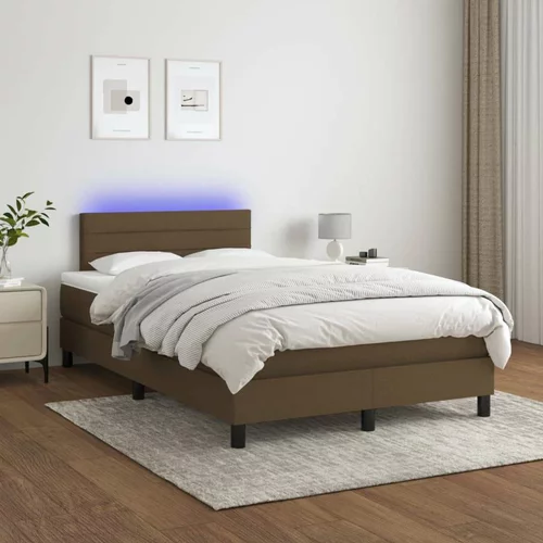  Krevet box spring s madracem LED tamnosmeđi 120x200 cm tkanina