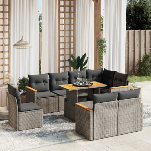 vidaXL 9-dijelni set vrtnih sofa od poliratana s jastucima sivi Cijene