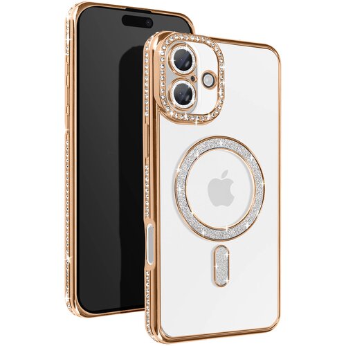 AVIZAR Diamantno ohi&scaron;je MagSafe za iPhone 16 Plus z luksuznim dizajnom, Zlata, (5000190365) Cene