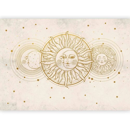  Foto tapeta - Golden Sun and Moon - Artistic Illustration in Retro Style 294x210 Samoljepljiva Cene
