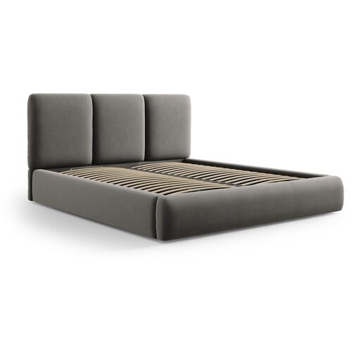 Mazzini Beds Siva žametna oblazinjena zakonska postelja s prostorom za shranjevanje in z letvenim dnom 140x200 cm Brody &amp;ndash; Slike