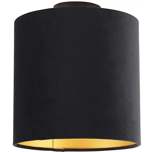 QAZQA Stropna svetilka z velur senco črna z zlatom 25 cm - kombinirana črna