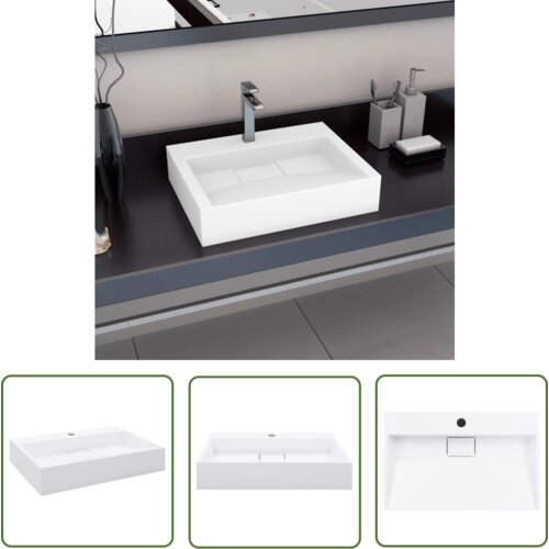 The Living Store Umivalnik 60x38x11 cm liti mineral/ liti marmor bel - Umivalnik, (21744783) Slike