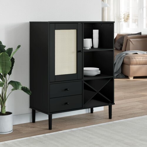  Visoka komoda SENJA crna izgled ratana 90x40x112 cm borovina Cene