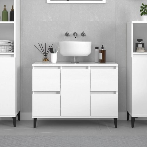 The Living Store Omarica za umivalnik visok sijaj bela 80x33x60cm inženirski les - Omarica Za Umivalnik, (21486235) Cene