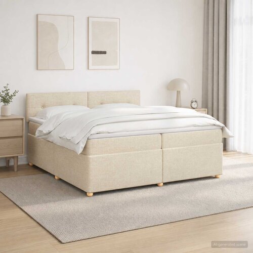  Boxspring krevet s madracem Krem 200 x 200 cm Tkanina Slike
