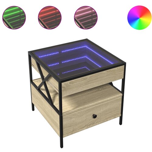 Maison Chic Klubska mizica - kavna mizica - Nizka mizica z neskončnimi LED sonoma hrast 50x50x51 cm, (21752148) Slike