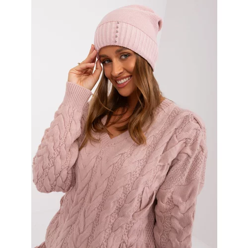Fashion Hunters Light pink winter hat with RUE PARIS appliqué