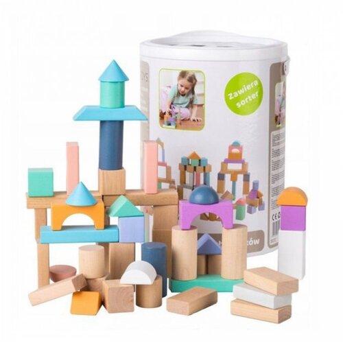 ECO TOYS drvene kocke 100 komada bucket + sorter Slike