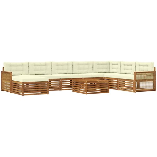  Set vanjskih sofa 9 kom. Prirodna i krem Čvrsto drvo akacije Slike