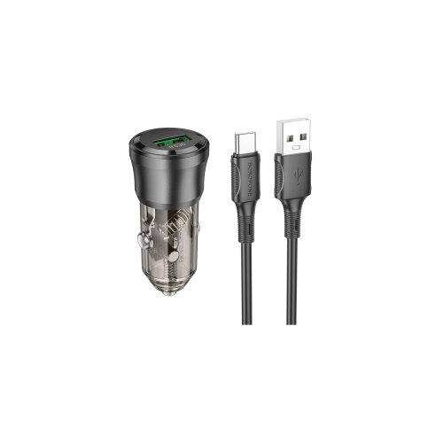  Auto Punjač sa kablom 1m USB to Type-C BOROFONE BZ23 Noble single-port QC3.0 car USB set transparent black Slike