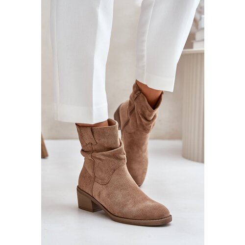 PH2 Warm Women's Boots With Gathered Shaft On Low Heel Beige Zinanya Cene