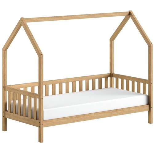Vipack Dječji krevet od punog hrasta u obliku kućice s podnicom 90x200 cm u prirodnoj boji Cabane &amp;ndash; Slike