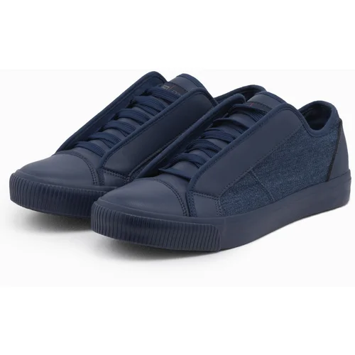 Ombre Men's short sneakers in combined materials - navy blue OM-FOSL