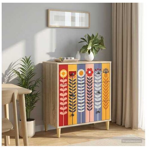 VidaXL Komoda ESSEN Uzorak suncokreta 66 x 36 5 x 75 cm Sonoma - Uzorak suncokreta Slike