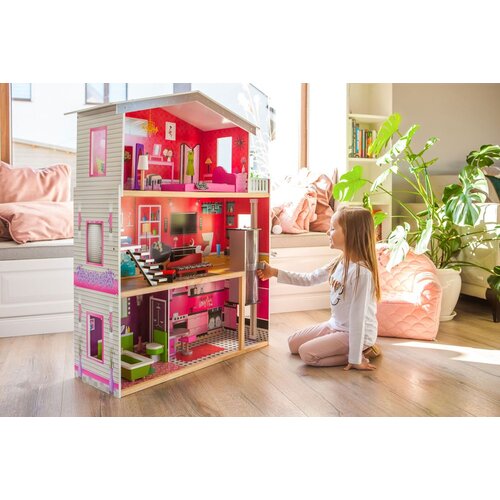 ECO TOYS Velika drvena kućica za lutke s liftom - Malibu residence Slike