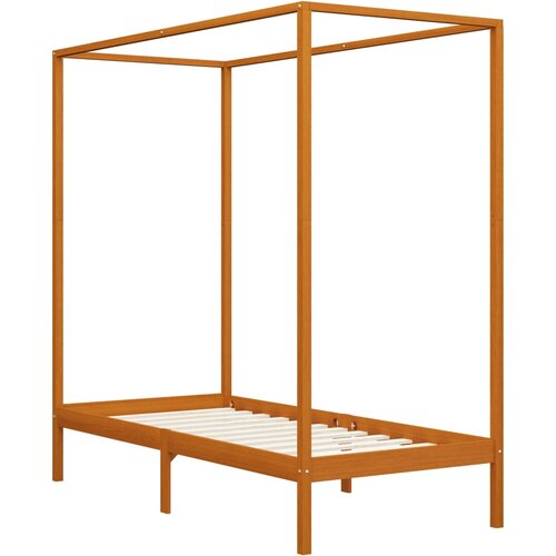 Maison Chic Posteljni okvir - Enojna postelja - Postelja za odrasle z baldahinom medeno rjav iz borovine 100x200 cm, (21696141) Slike