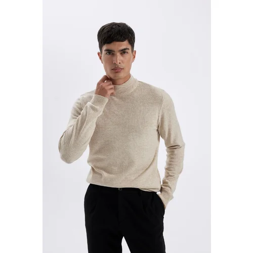 Defacto Men's Light Beige Slim Fit Slim Fit Half Turtleneck Knitwear Sweater