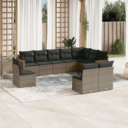  10-dijelni set vrtnih sofa od poliratana s jastucima sivi Slike