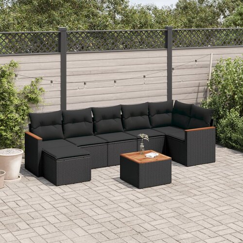 VidaXL 8-dijelni set vrtnih sofa od poliratana s jastucima crni Slike