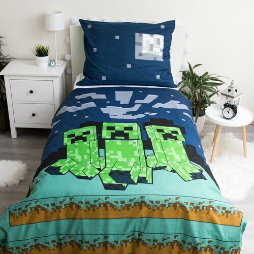 Jerry Fabrics Zelena/modra enojna bombažna otro&amp;scaron;ka posteljnina 140x200 cm Minecraft &amp;quot;Sssleep Tight&amp;quot; &amp;ndash; Slike