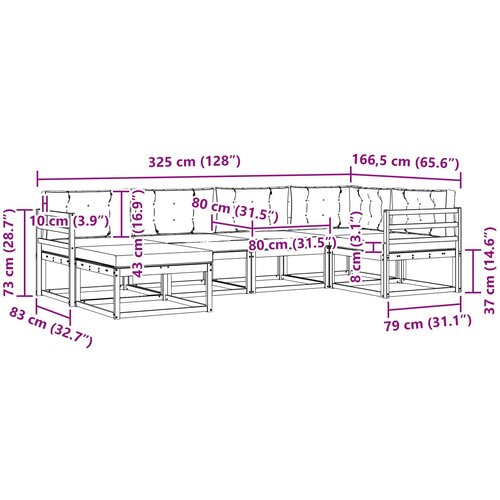  Set vanjskih sofa 6 kom. Prirodna i krem Smeđa 325 x 166,5 x 73 cm Slike