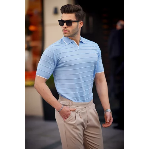Madmext Baby Blue Polo Neck Men&#39;s T-Shirt 6894