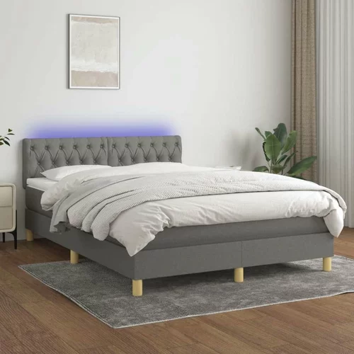  Box spring postelja z vzmetnico LED temno siva 140x200 cm blago, (20723809)